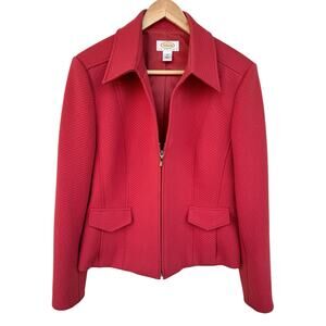 Talbots Women's Red Zip Up Collared Jacket 14 Plus Career Work Business Classy